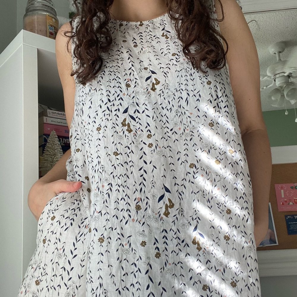 Rachel Zoe cottagecore floral linen shift dress with pockets